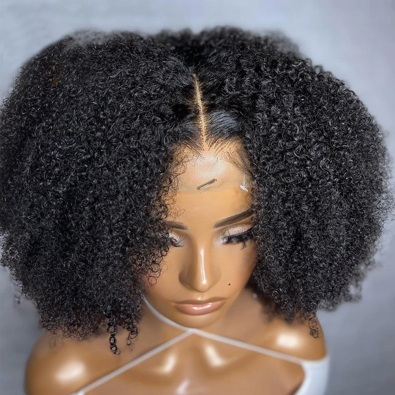 

Soft 14Inch Short Bob Kinky Curly180% Density Lace Front Wig For Black Women Babyhair Preplucked Natural Hairline Glueless Daily