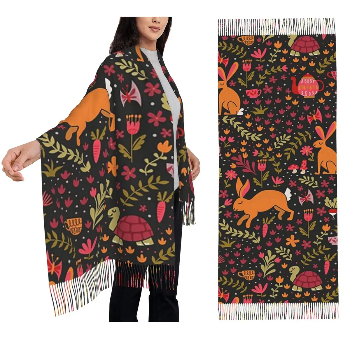 

Tortoise And The Hare In Red Scarf Tassel Scarves for Women Soft Warm Shawls and Wraps Long Fall Winter Shawl Wrap