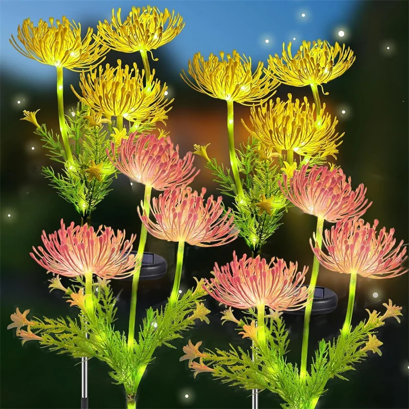 الشمسية 3 رؤساء أضواء زهرة شاطئ البحر مع الزهور المتوهجة والسيقان في الهواء الطلق LED مصباح لمسار سطح السفينة ساحة حديقة الحديقة الديكور