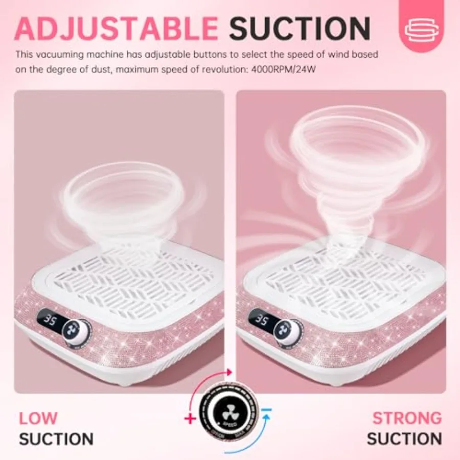 Cordless Nail Dust Collector 450Pa Suction 3500 RPM Rechargeable with Reusable HEPA Filter for Salon and Home Use Compact Desig