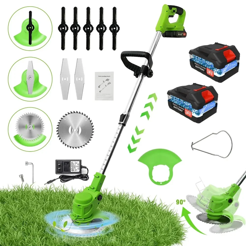 

24V 650W Lawn Mower Electric Lawn Trimmer with/2 Batteries, Electric Weed Eater, Cordless Trimmer Weed Eater