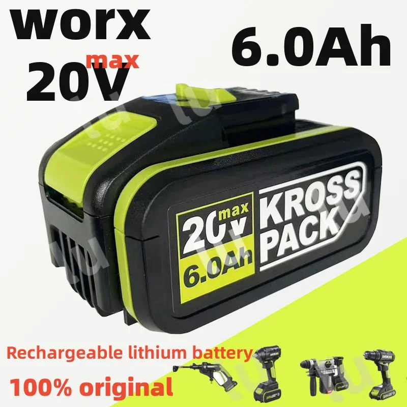 Used for Worx 20V 6.0Ah Battery Replacement Lithium-ion Wireless Power Tool WA3551 WA3572 WA3553 WX390 WX176 WX178 WU26