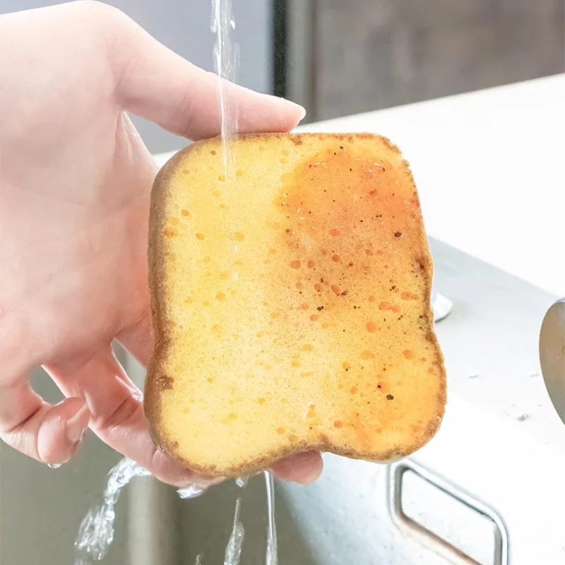 2 pezzi di spugne di pane vivide per la cucina interessante imitazione Toast spugna di lavaggio forniture da cucina gadget per la pulizia della casa