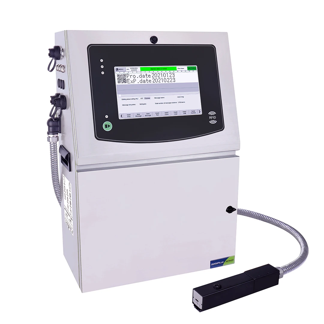 Docod OEM/ODM S200 Plus Continuous Coding Machine CIJ Small Character Barcode Pipe Inkjet Printer for Box Bottle Egg Bag