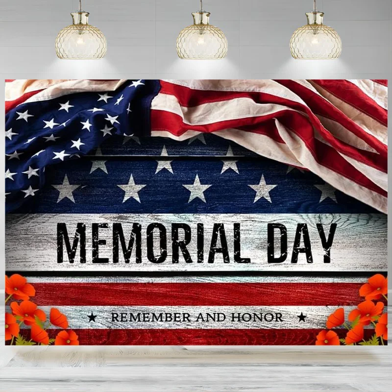 

Memorial Day Backdrop Photography Remember and Honor Background American Patriotic Poppy Decoration Party Banner