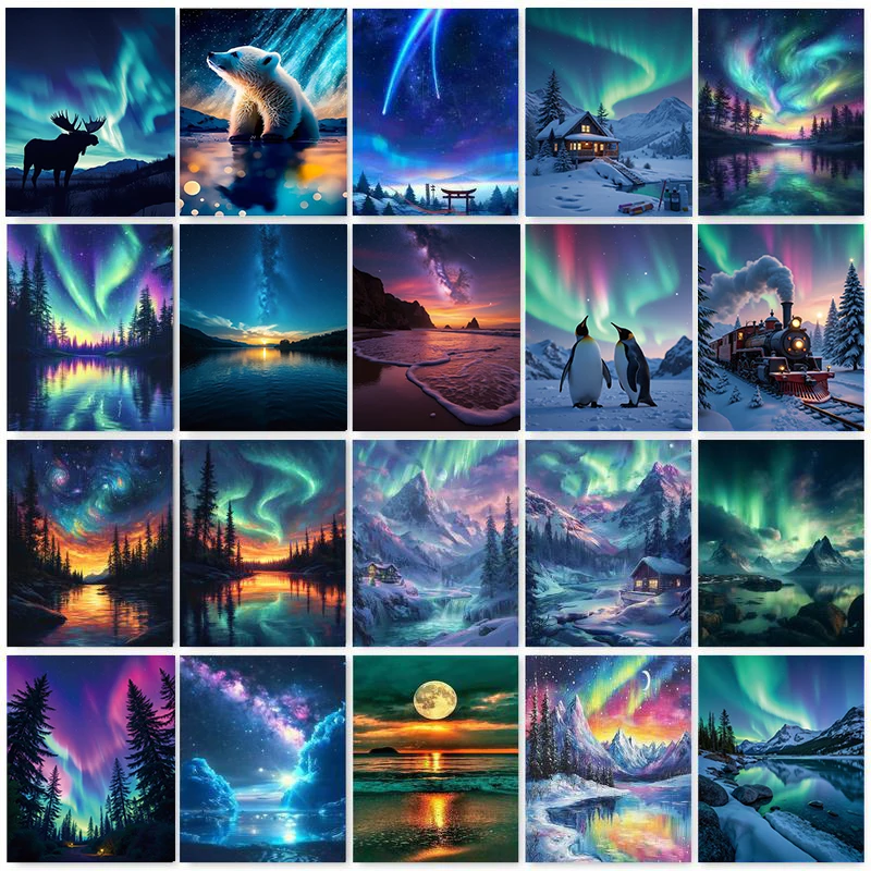 

GATYZTORY Diamond Embroidery Aurora Scenery Cross Stitch Kits 5D Full Square Mosaic Diamond Painting Landscape Handcraft Hobby