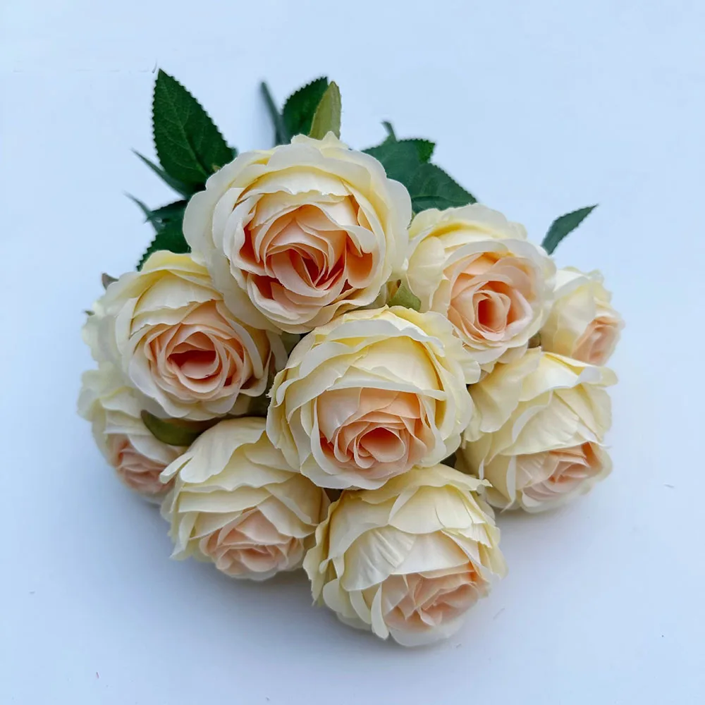 Künstliche Rosenblüten mit 9 Köpfen – romantisches Valentinstagsgeschenk, künstliche Blüten für Heimdekoration und Tischdekoration für Hochzeiten – Detail 10
