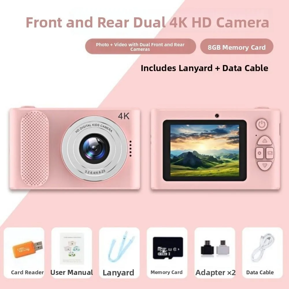 

44MP 4K Digital Camera 4400W Pixel Double Lens Selfie Camera Instant Photo Compact Design Entry-level Camera Travel Use