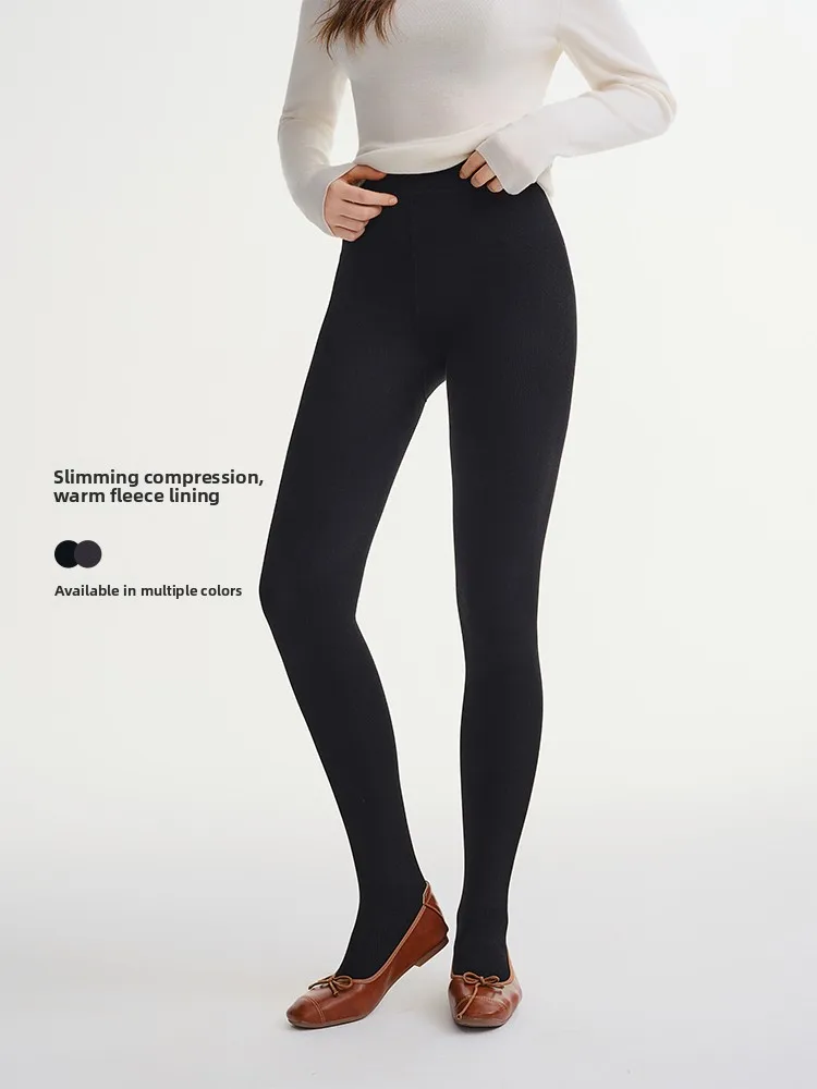 Ele Leggings de mujer de cintura alta de talla grande con reposapiés Micro-Prure adelgazantes textura de raya vertical pantalones de capa base