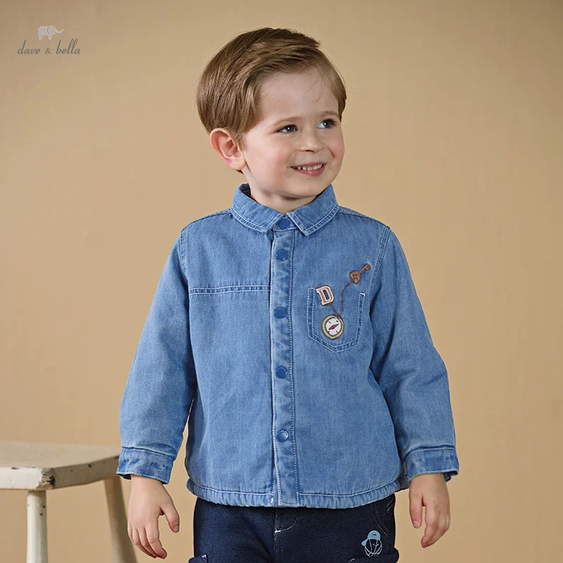 

Dave Bella Kids Denim Blue Coat Baby Long Sleeve Shirts Children's Autumn Winter Shirt For Toddler Boys Blouse Top DB4243501