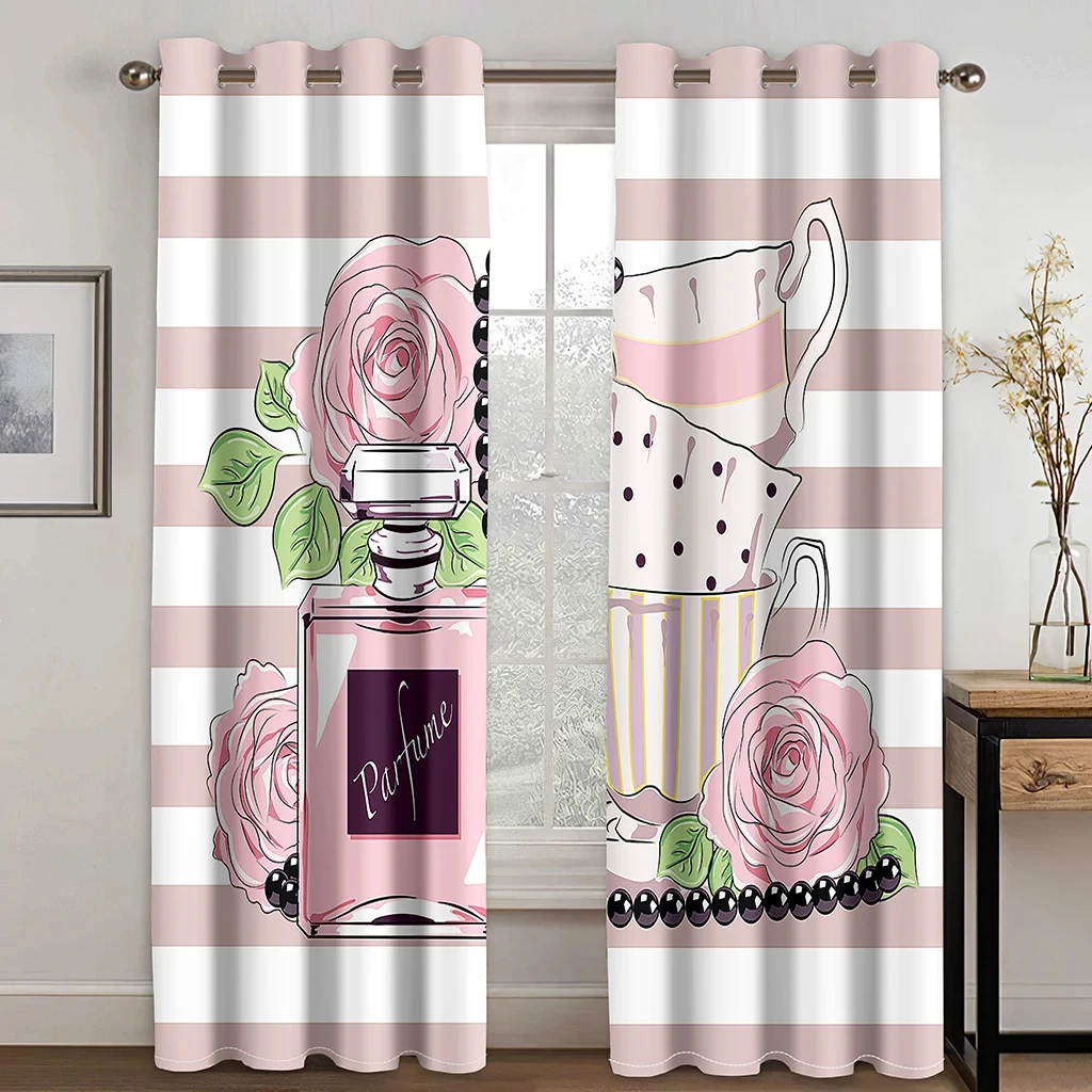 Elegant Women\'s Curtains Luxury Designer Perfume Printed Curtains for Ladies \' Bedroom Living Room Window Grommet Top cortinas