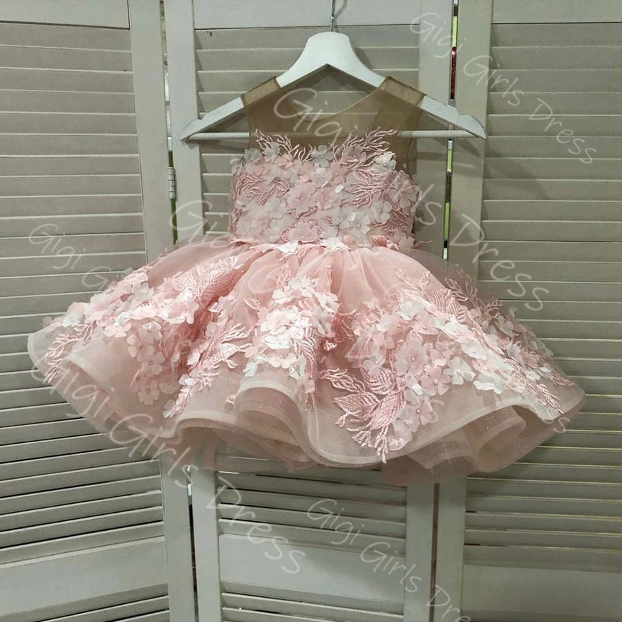 Adorable Ruffled Tulle Princess Flower Girl Dress for Wedding Toddlers Keyhole Back Lace Pageant Birthday Dress Custom Ball Gown