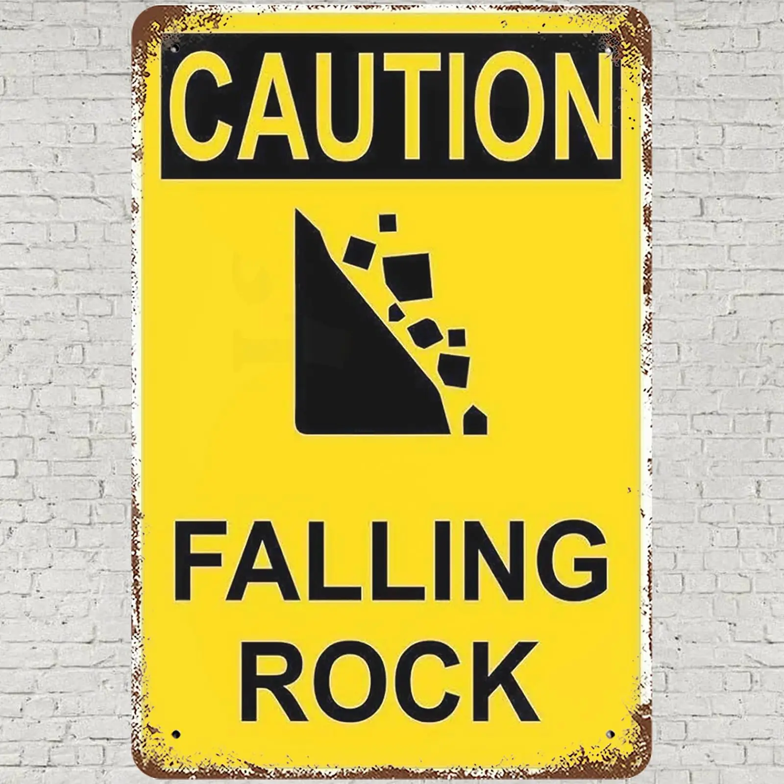 CHARLLR Vintage Metal Tin Sign 8x12, Safety Caution Wall Art Decor, Falling Rock Poster for Home Living Room Bedroom Kitchen Gar