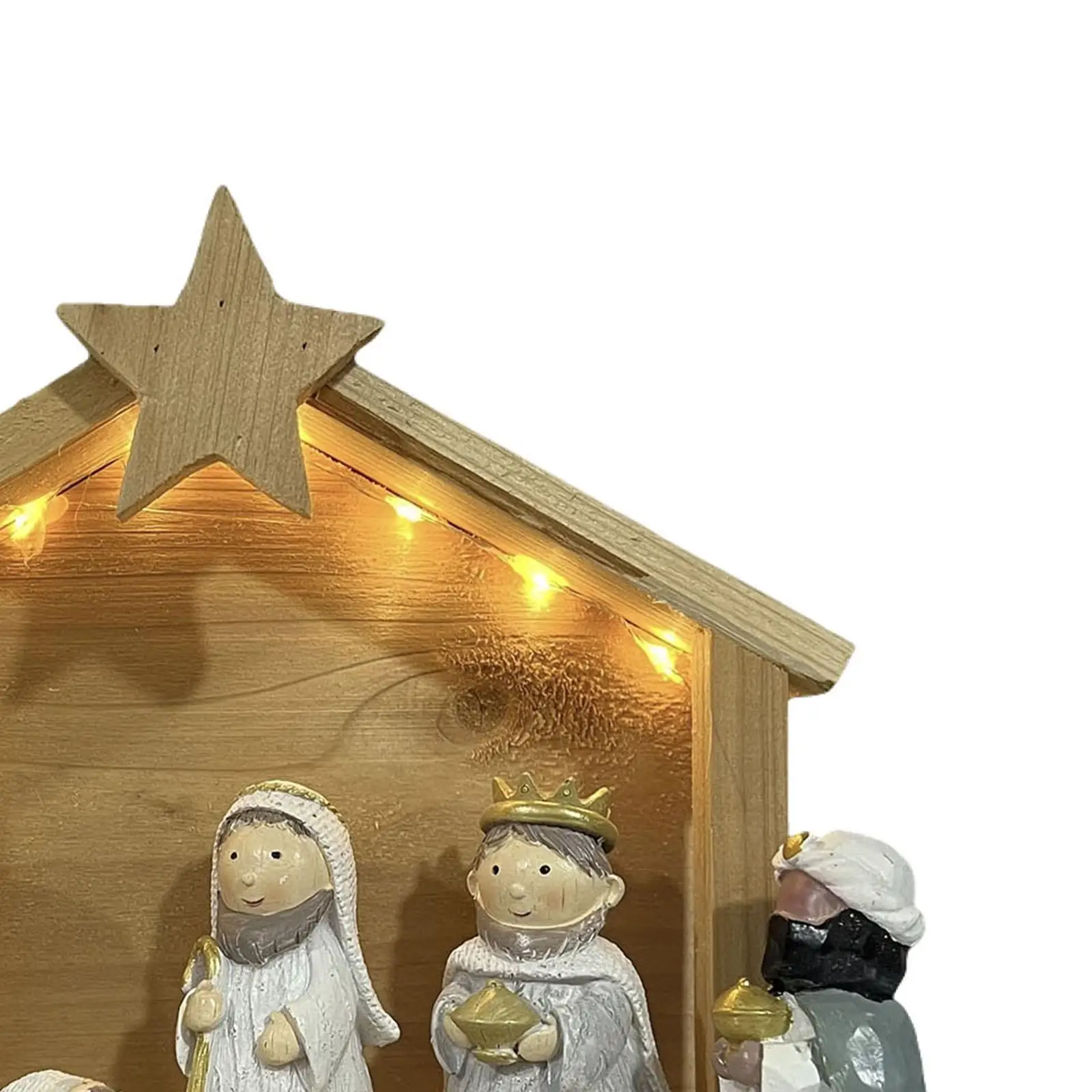 Christmas Nativity Scene Statue with Light Craft Fine Workmanship Desktop Ornament for Cabinet Living Room Office Shelf Bedroom