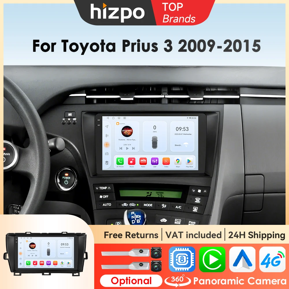 Hizpo Stereos per Auto Per Toyota Prius 3 2009 - 2015 2din Android Auto Radio Unità Principale Lettore Multimediale di Navigazione Carplay Wifi