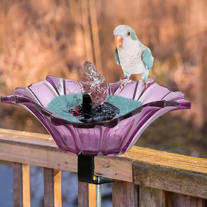 Outdoor Railing Bird Bath USB Deck Mounted Railing Birdbath Metal Bird Bath Detachable Adjustable with Fountain Garden