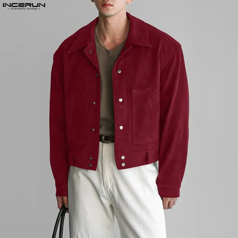 INCERUN الرجال السترات الصلبة التلبيب كم طويل زر الذكور معاطف الشارع الشهير جيوب ربيع الخريف موضة ملابس خارجية غير رسمية جاكيتات