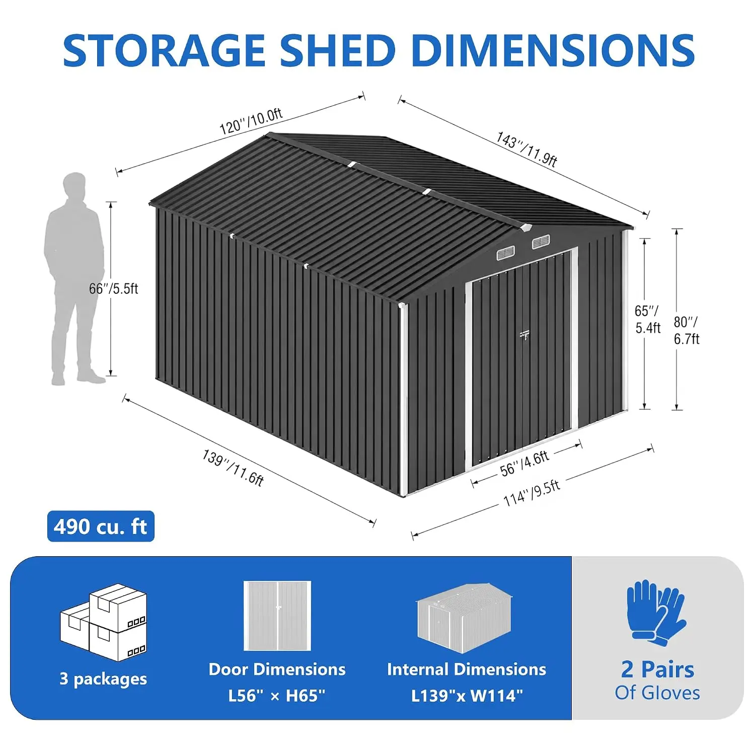 10x12 FT Outdoor Storage Shed, Metal Garden Shed with Lockable Door & Breathable Vent, Waterproof Outside Tool Shed for Patio