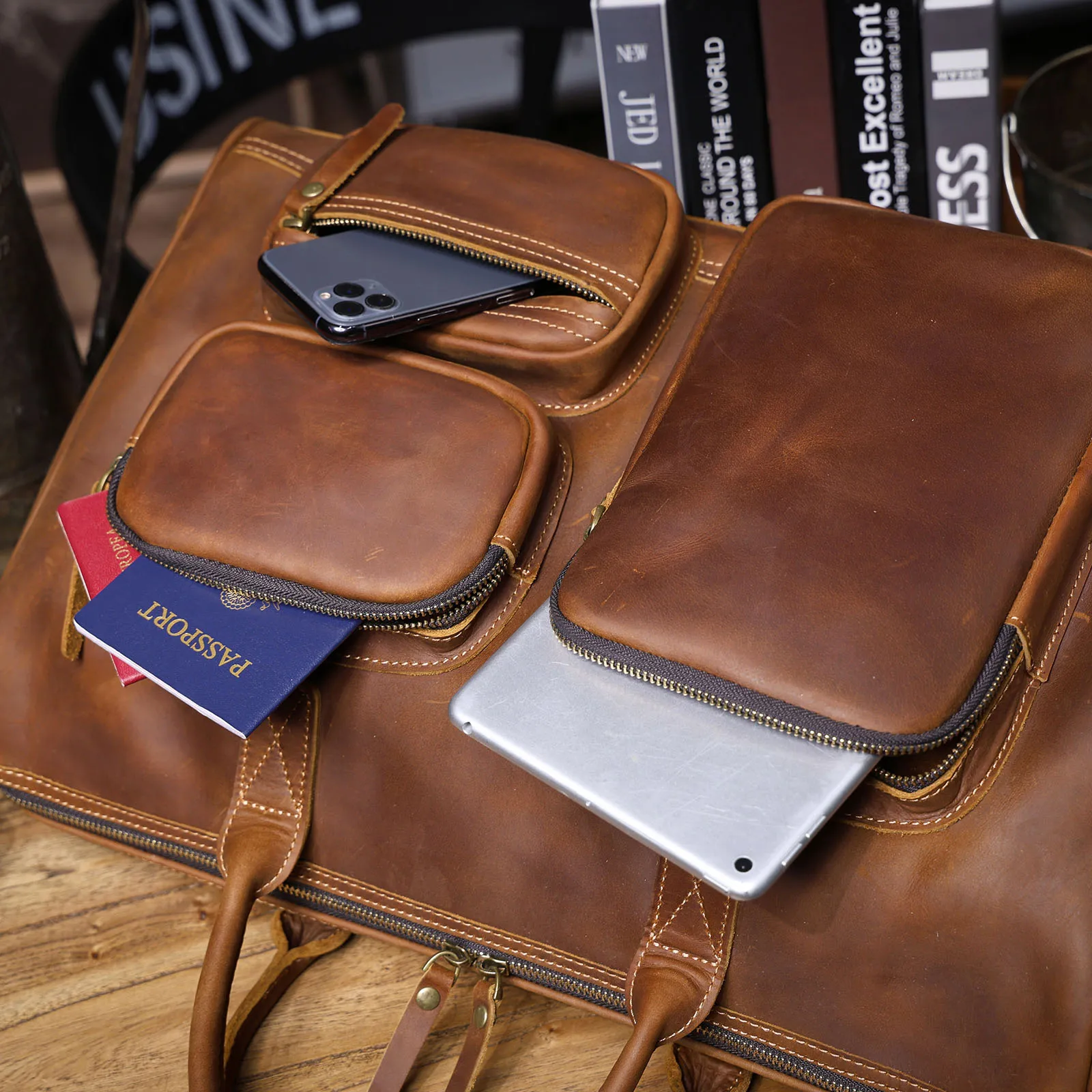 S.WORKER Premium Echtleder Business-Handtasche Vintage Herren Vollnarbenleder-Aktentasche für Geschäftsarbeit 16" Laptop-Tasche – Detail 17