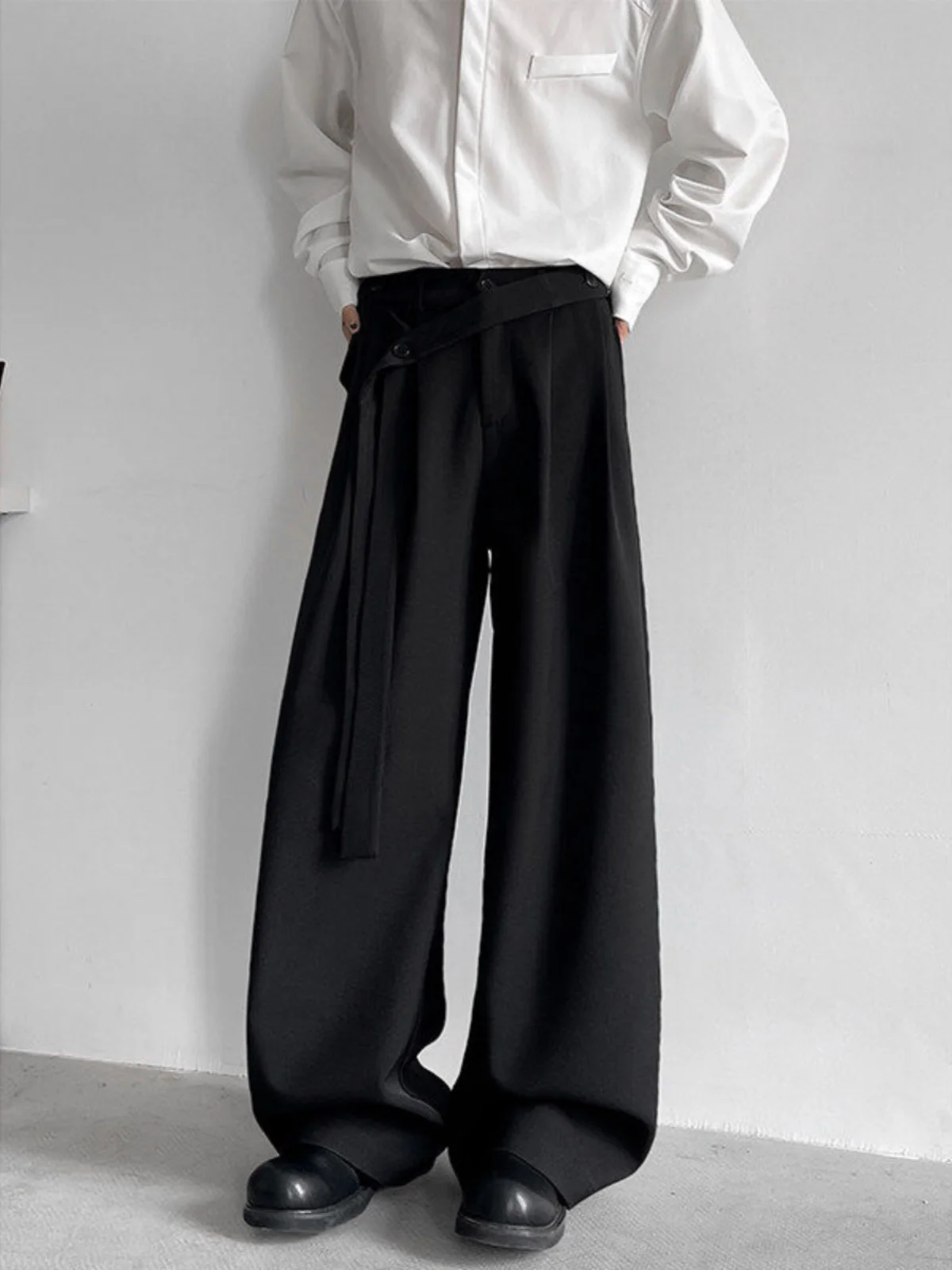 

Men's Casual Wide Leg Pants Spring Autumn Draped Design Susps Trendy All-Match Loose Fit Long Straight Casual Trousers