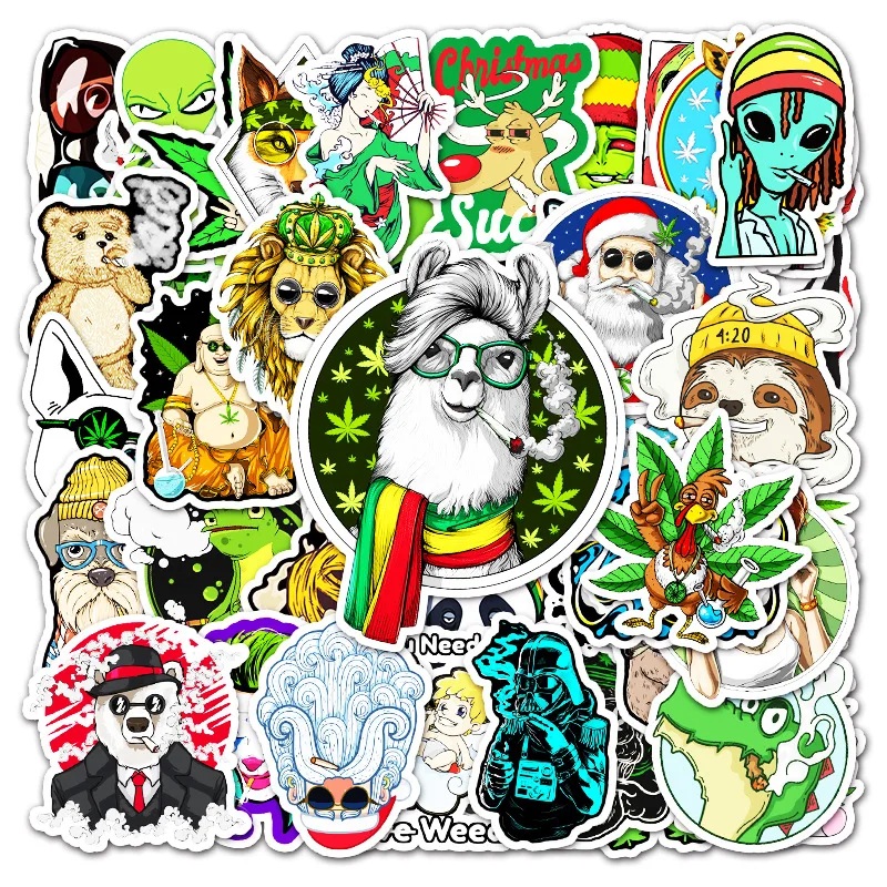 10/30/50 sztuk śmieszne postacie liście chwasty palenie Cartoon Graffiti naklejki bagaż samochód motocykl Laptop naklejka dekoracyjne naklejki