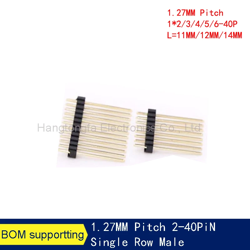 10pcs 1.27mm Pitch Gold Plated Male 40P 1*2 10P Long Pin Header Strip Single Row Straight Socket Connector Length 11mm 12mm 14mm