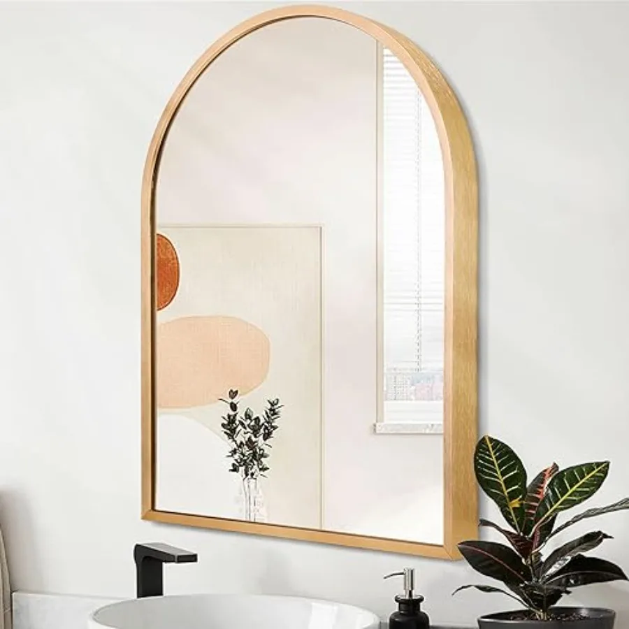 

Arched Wall-Mounted Mirror with Gold Aluminum Alloy Frame for Bathroom Vanity Living Room Bedroom and Entryway Decor Elegant 20