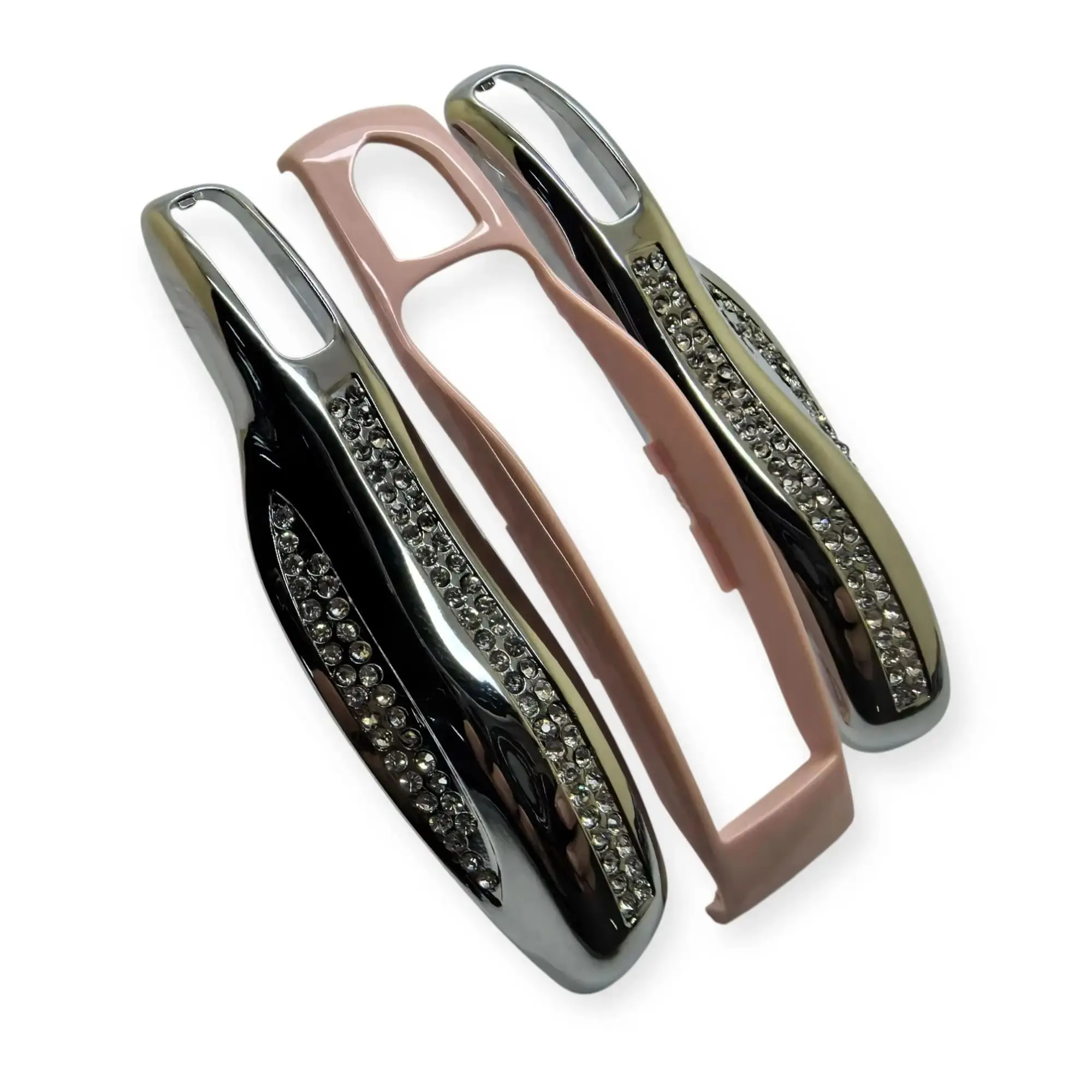 3PC Luxury Diamond-Encrusted Edge Key Shell Cover Car Key Case Remote Fob Protector For Porsche Cayenne Panamera Macan Cayman