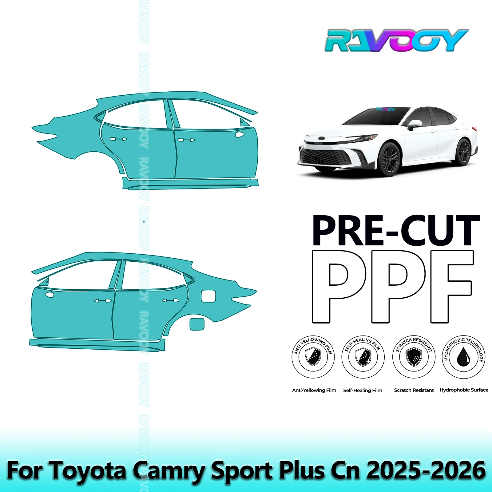 

For Toyota Camry Sport Plus Cn 2025-2026 8.5mil Clear Matte Pre-Cut PPF Door & A/B Pillar Kit TPU Paint Protection Film Set