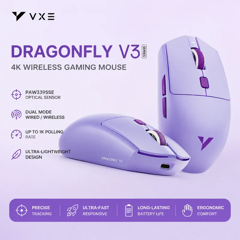 VXE Dragonfly V3 Small Medium Hand Four Model Game Office Wireless Mouse Computer Lightweight Ergonomic Long Battery Life