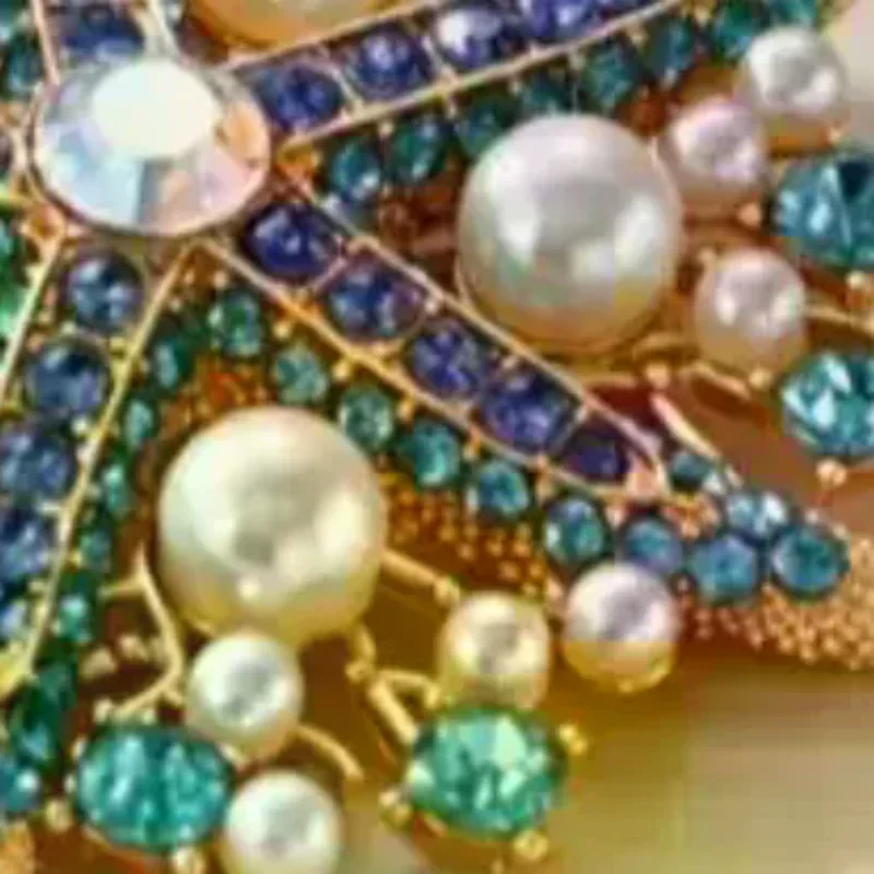 Sparkly Rhinestone Faux Pearl Starfish Brooch Set Gold Plated For Wedding Party Daily Wear