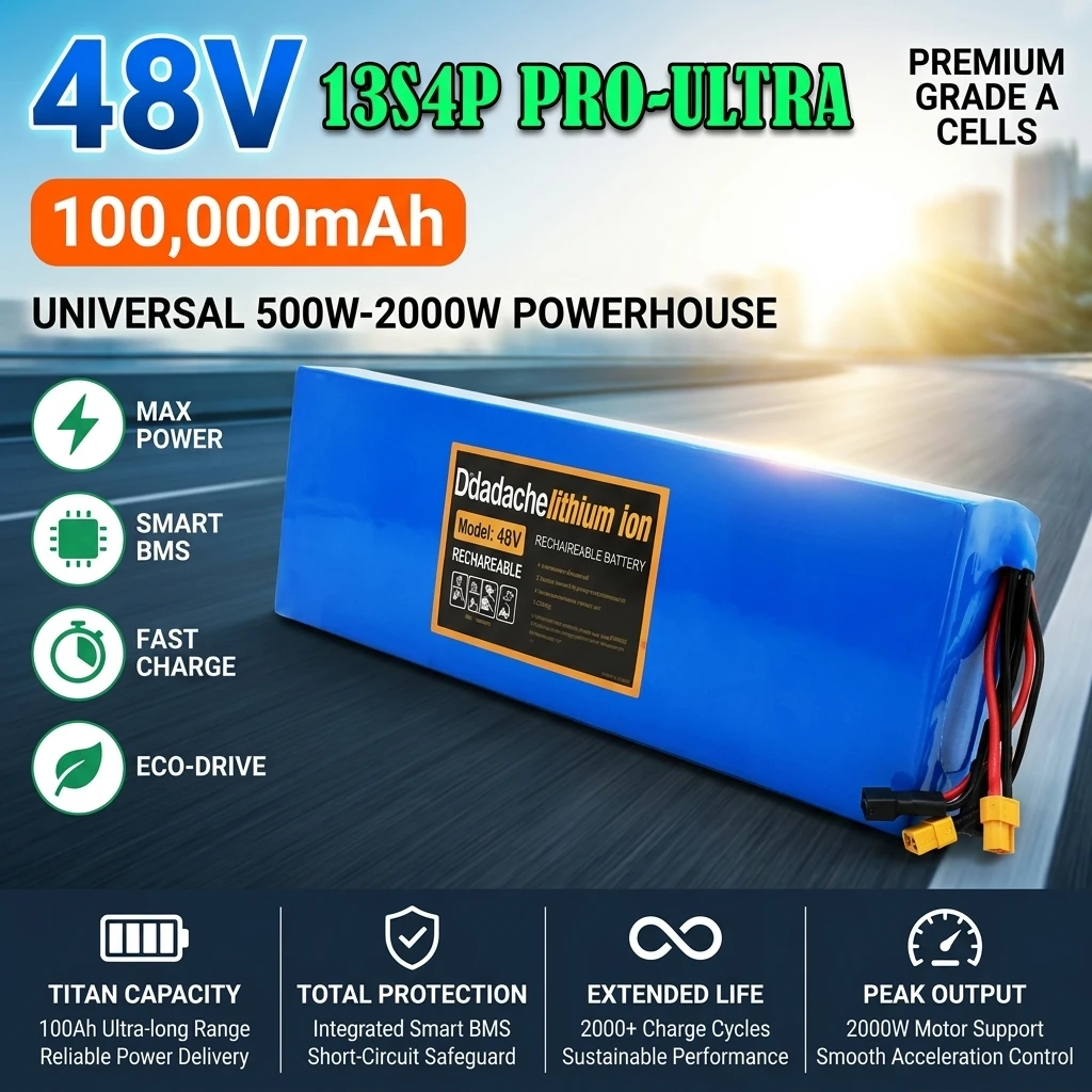 Lithium-Ionen-Akku 48V 60Ah 1000W 13S4P Wiederaufladbarer Lithium-Ionen-Akku mit BMS, geeignet für den Austausch der Batterie eines Elektrorollers Citycoco.