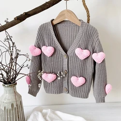 0-3Y Baby Autumn Clothes Girls Button Cardigan Sweater Heart Woolen Coat New Baby Tops Winter Stylish Sweet Korean Baby Sweaters