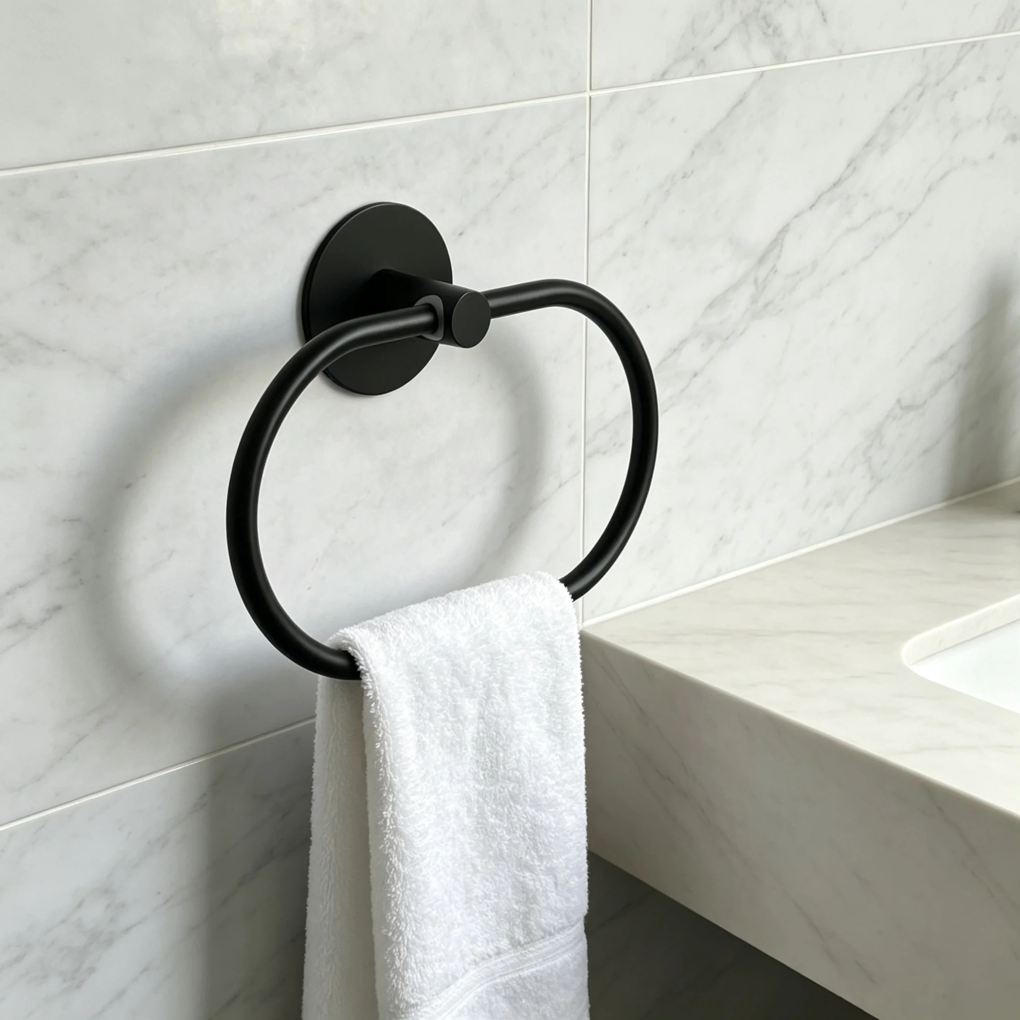 No Drill Wall Mounted Towel Ring, Stainless Steel Hand Towel Holder for Bathroom,Self Adhesive Towel Hanger,Bathroom Hardware