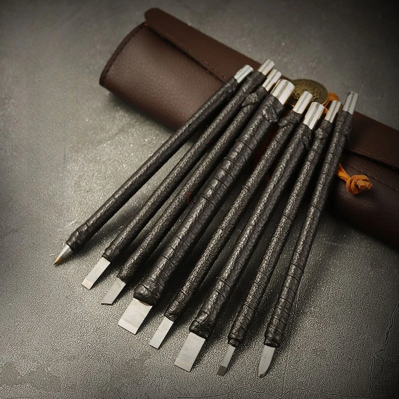 4/6/8/Pcs Tungsten Steel Stone Stamp Engraving Kit Professional Chisel Wood Seal Stone Carving Cutting Blade Hand Tool Set