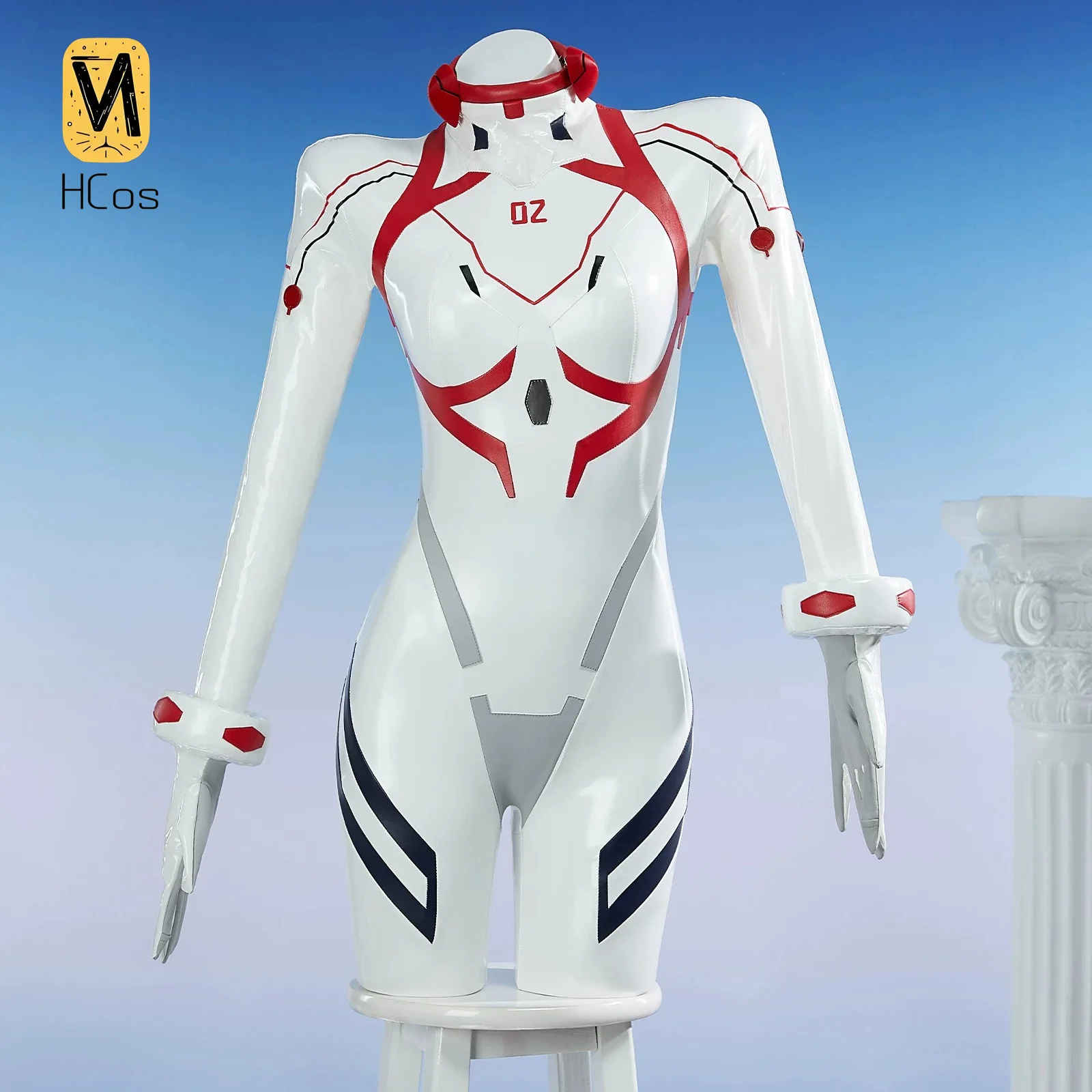 Handmade Cos Outfit: EVA Asuka The End of Evangelion White PU Tight Combat Suit Cosplay Costume Women Outfit for Halloween HCos