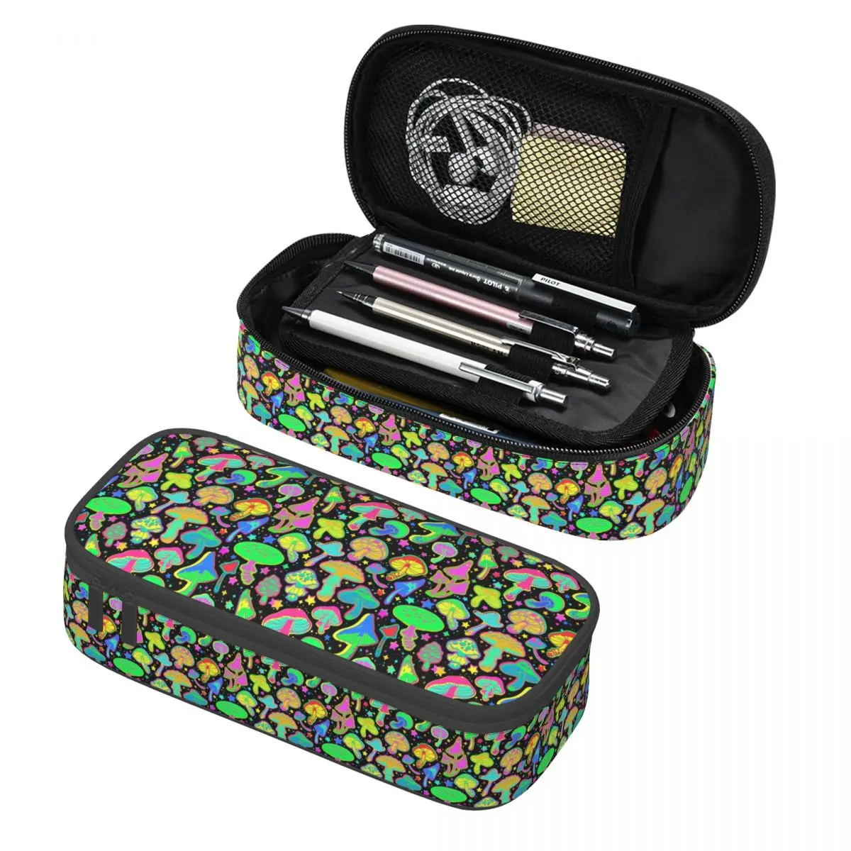 Custom Psychedelic Magic Mushrooms Pencil Case for Girls Boys Large Storage Pen Bag Box Stationery