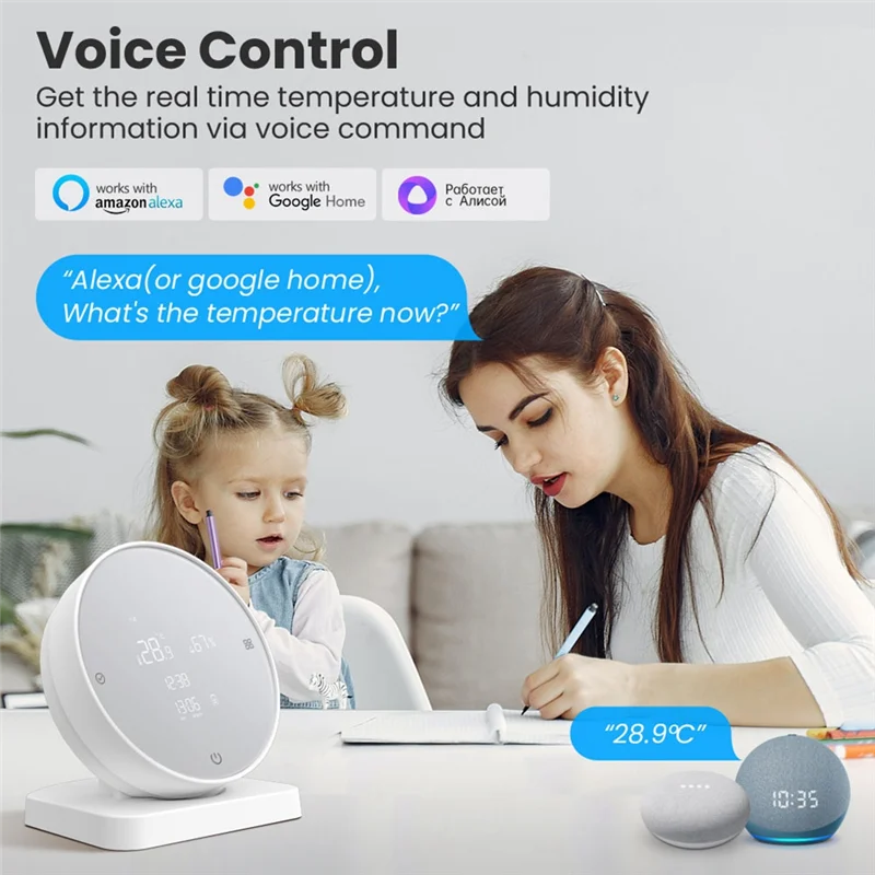 

-FDDT Temperature And Humidity Sensor Wifi Tuya Smart With LCD Display APP/Voice Control