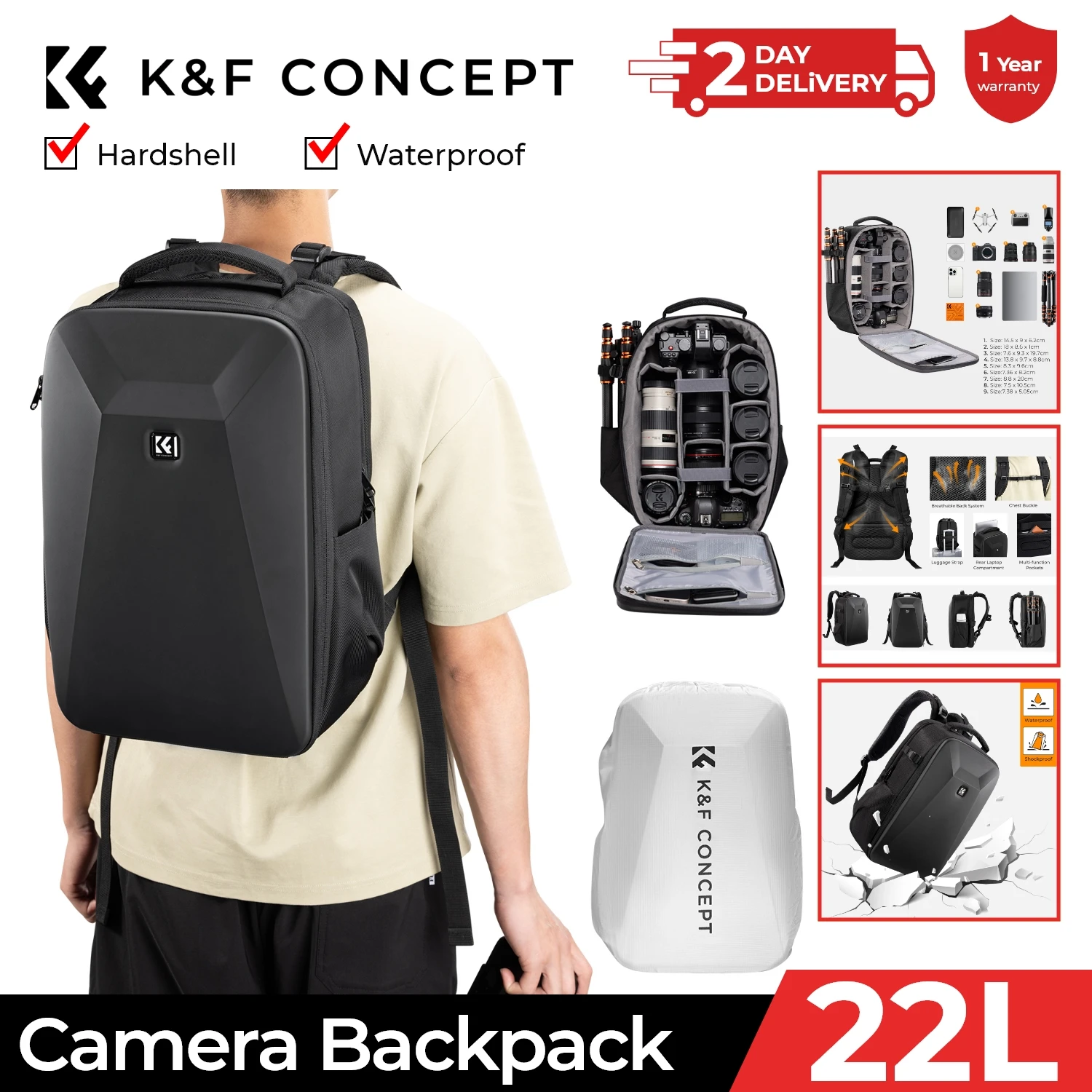 Laptop Bag Waterproof - K&F CONCEPT Large Capacity Camera Bag
