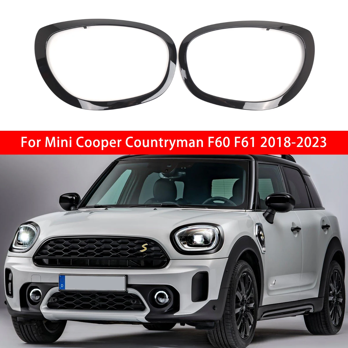 

For BMW Mini 2017-2023 F60 F61 2017-2023 Pair Gloss Black Car Headlight Bezel Ring Trim 51137388117 51137388118