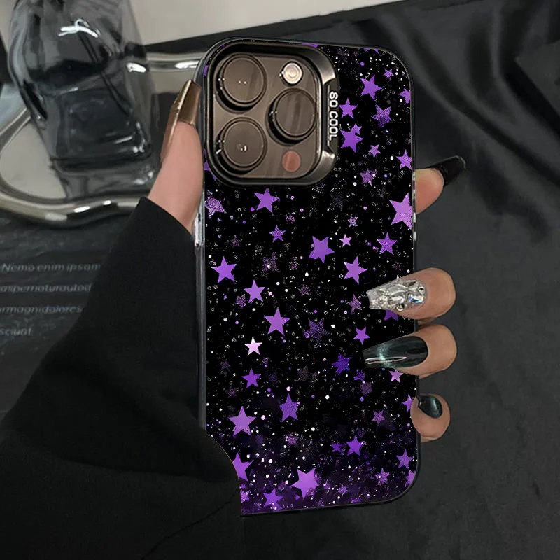 

Starry Sky Purple Star design phone case for iPhone 16 15 14 13 12 11 Pro/ Max/Plus shock-proof rear cover anti-fingerprint