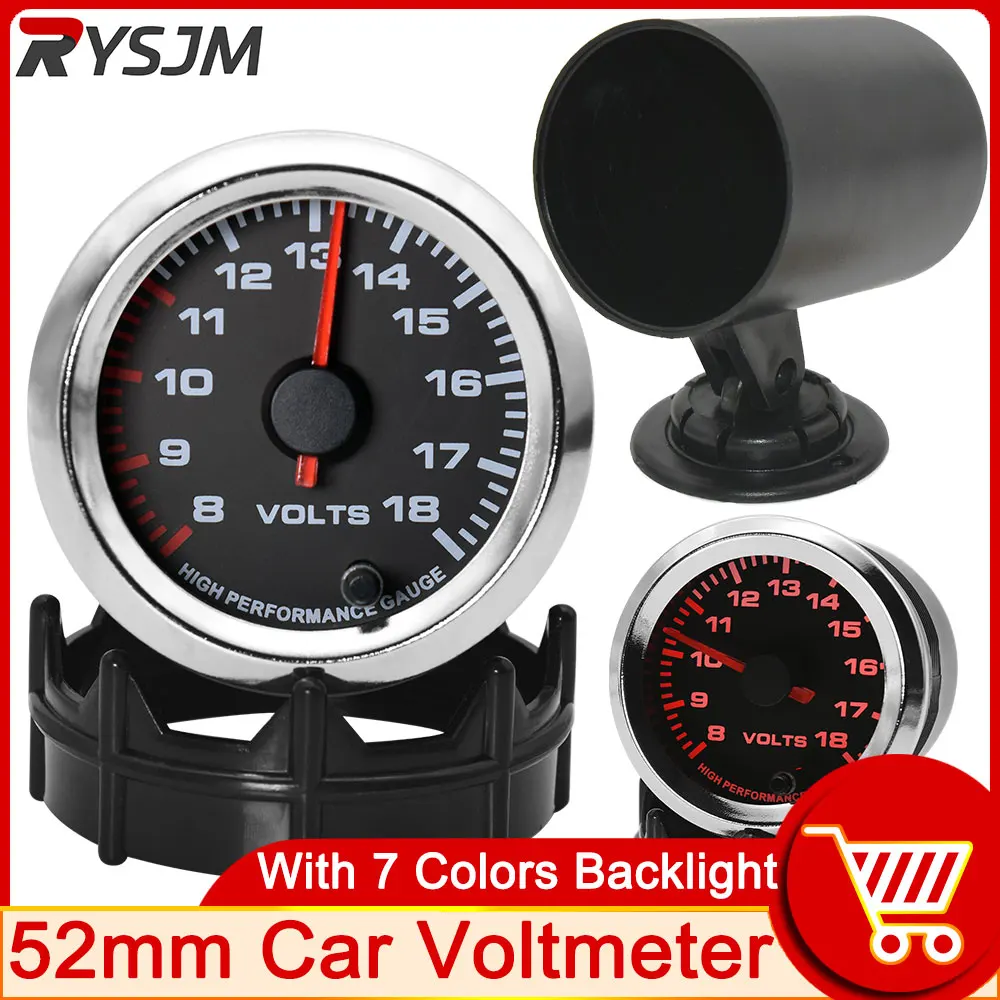 

HD Digital Voltmeter 12v 52MM Voltage Gauge Volt Meter Auto Voltmeter Universal Voltage Automobile with 7 Colors Backlight