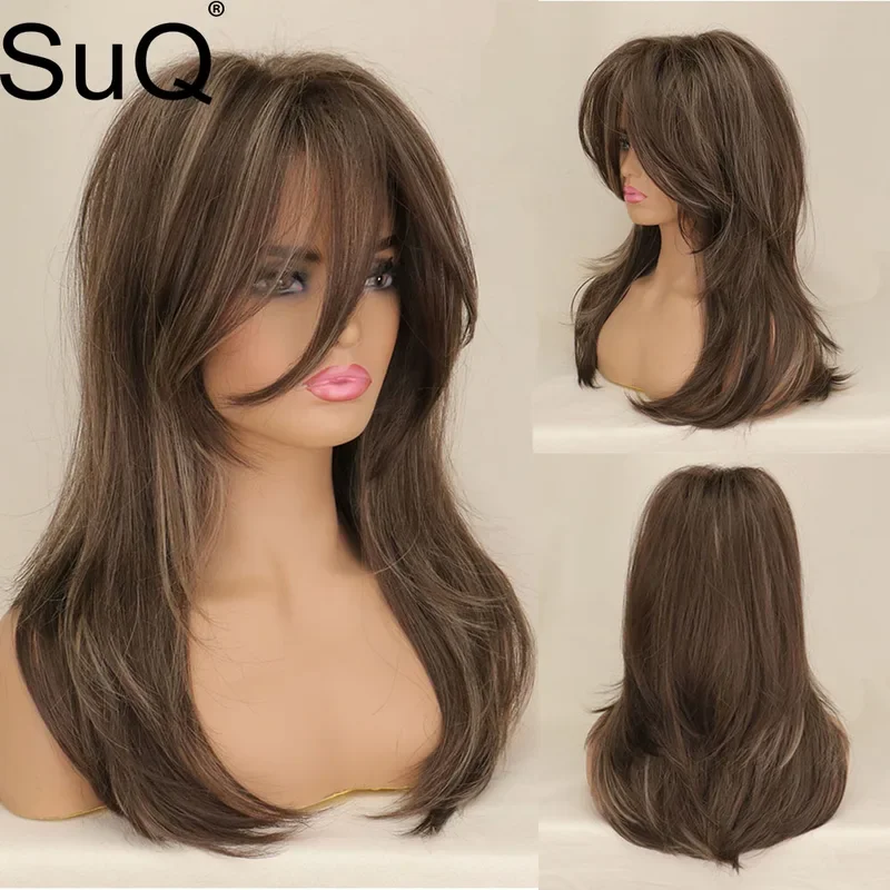 

FC6SuQ Synthetic Wigs for Women Ombre Brown Blonde Wig with Bangs Long Wavy Cosplay Natural Heat Resistant Wig for Women@FC8！