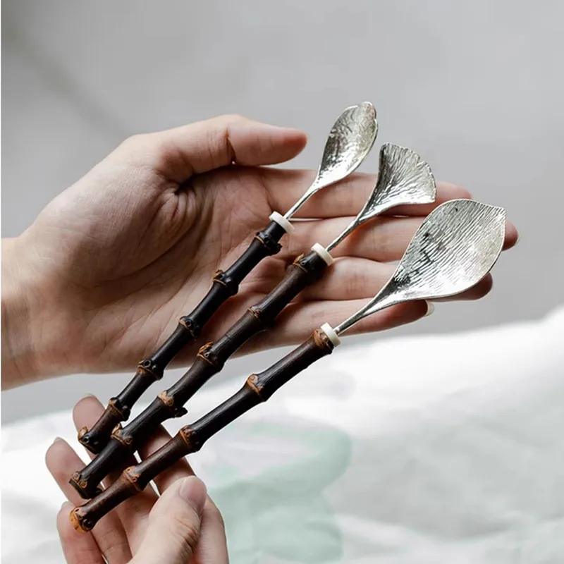 

1PC Chinese Handmade Natural Bamboo Handle Tea Spoon Portable Travel Teaspoon Tea Ceremony Six Gentlemen Accessories Tea Set