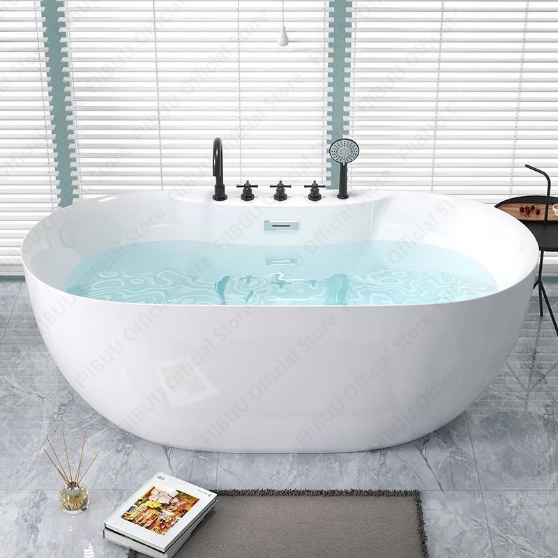 Acrylic Household Small-sized Bathtub For Hotel And Guesthouse,Freestanding And Movable Tub,Seamless Arc-shaped Bathroom Fixture