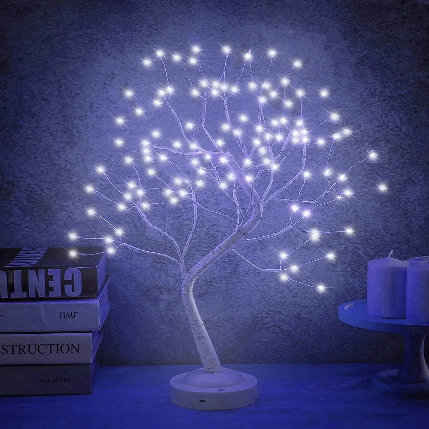 LED Birch Tabletop Bonsai Tree Night Light Mini Christmas Tree Lamp 8Modes USB/Battery Bedside Room Decorative Fairy Nightlights