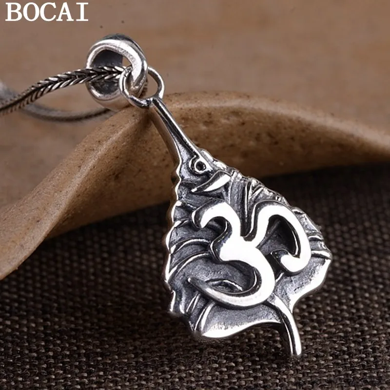 

BOCAI New S925 Silver Retro Personalized Six Word Truth Leaves Pendant Women's Gift