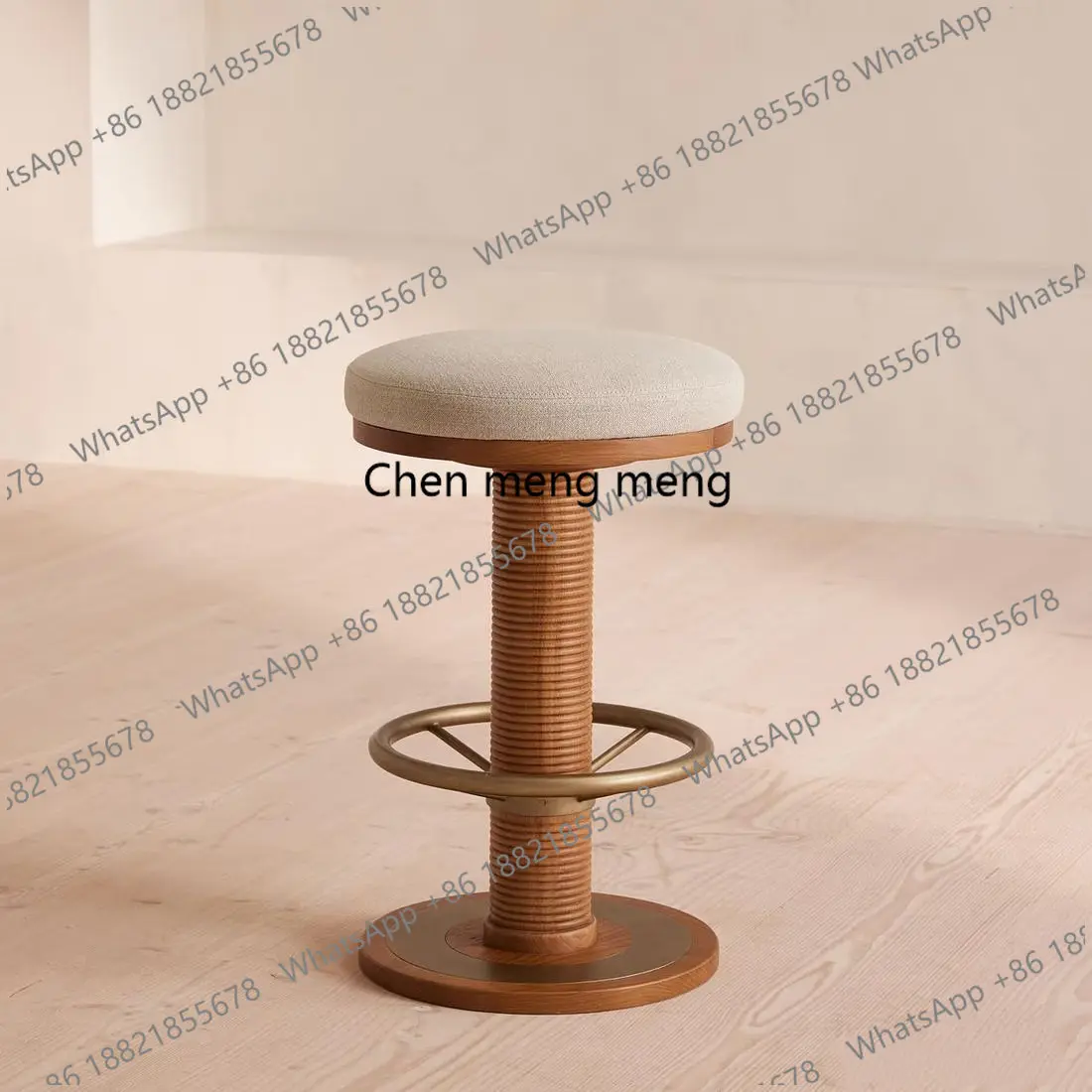 

Nordic solid wood fabric bar chair rotating bar front desk light luxury round high stool