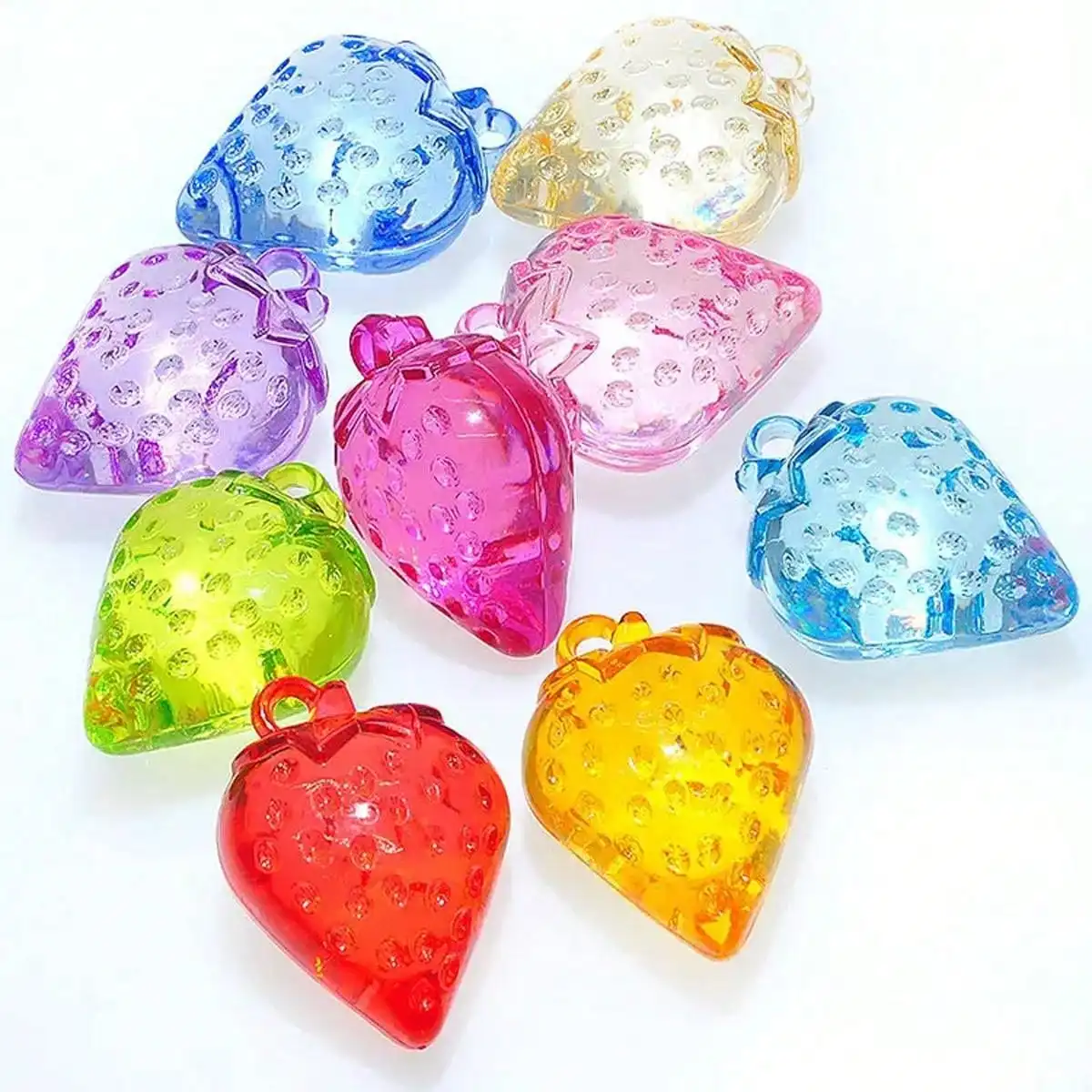 

2pcs acrylic transparent bright color hanging hole large strawberry beads make DIY key chain jewelry accessories