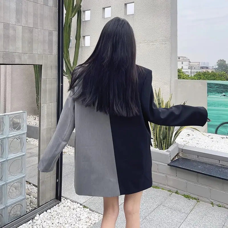 2026 Ropa Mujer Contrast Color Jackets Women Clothing Fashion Tailored Coat Temperament Tops Streetwear Casual Irregular Outwear